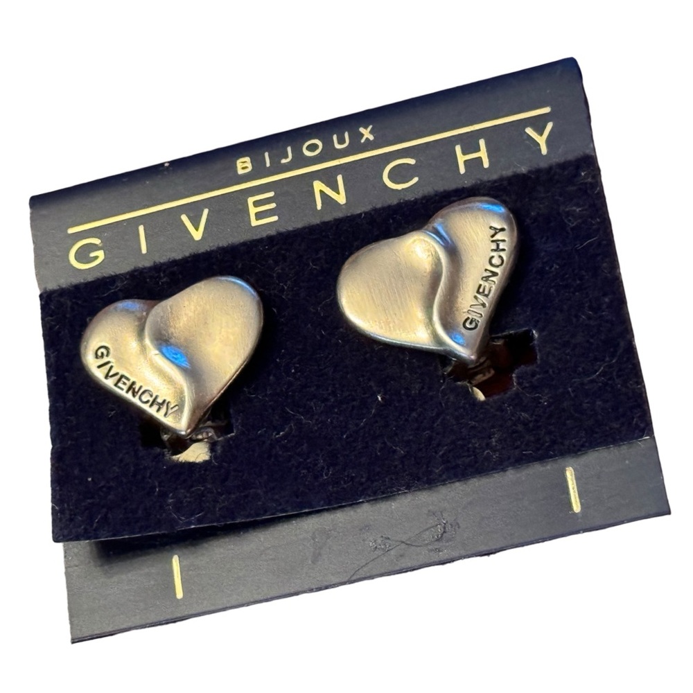 Vintage GIVENCHY  Paris New York Silver Tone Heart Clip Earrings NEW